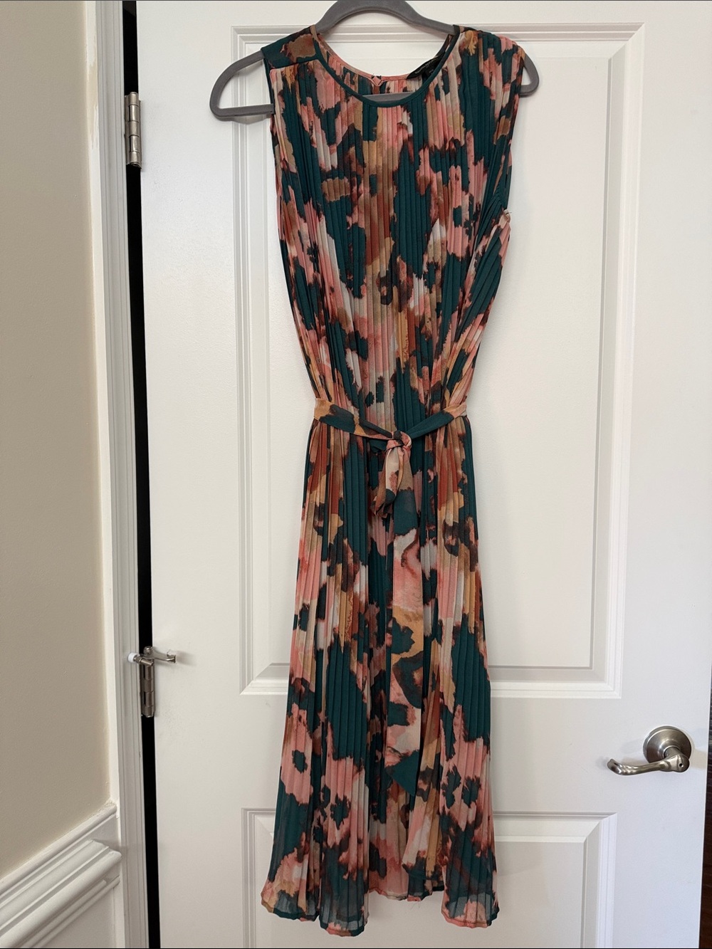 Banana Republic Pleated Midi Dress in Teal, Pink and Brown